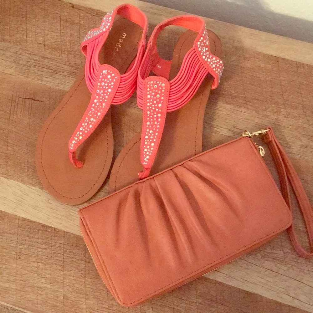 Sandals and wristlet.